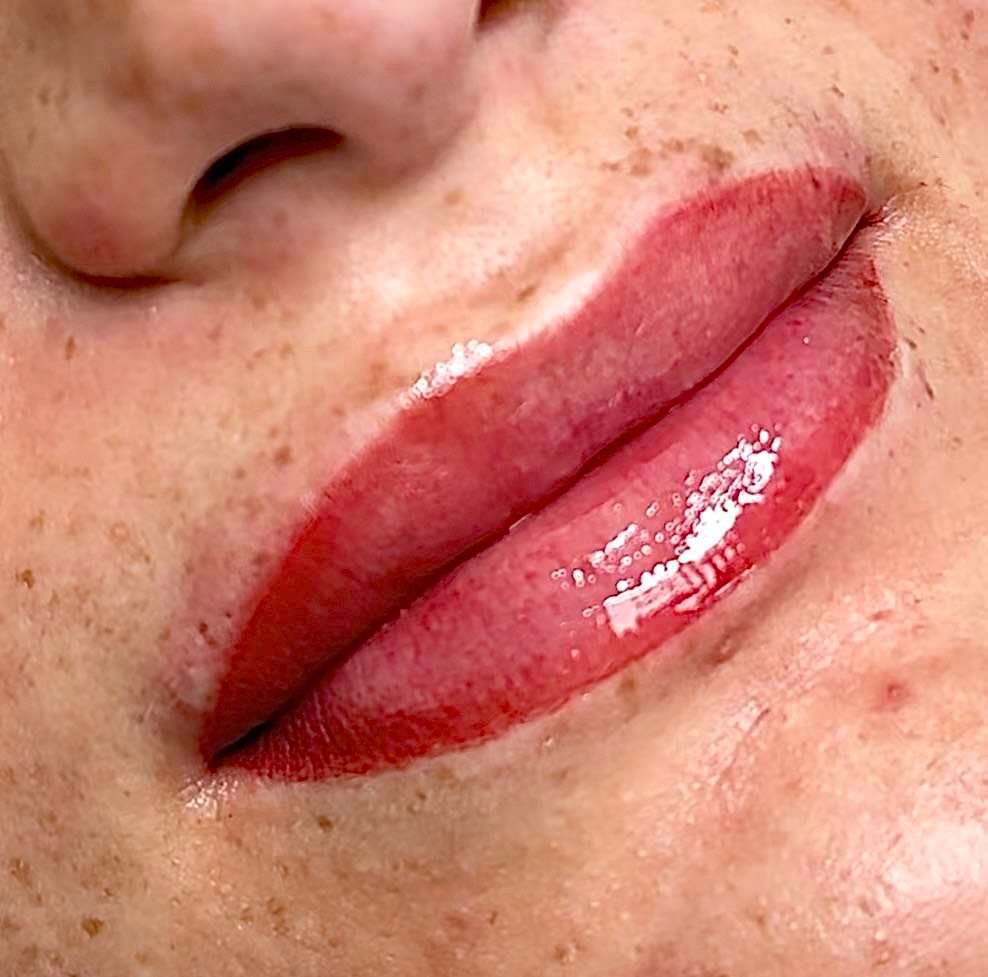 Lip blush permanent makeup treatment enhancing natural lip colour and shape at Dagna Joanna in York, UK.